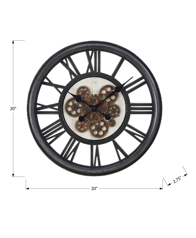 Horloge murale ronde à mécanisme à engrenages de 20 po, noire - Style transitionnel