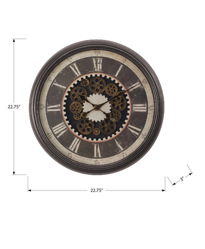 Horloge murale ronde à mécanisme à engrenages de 23 po, marron - Style transitionnel