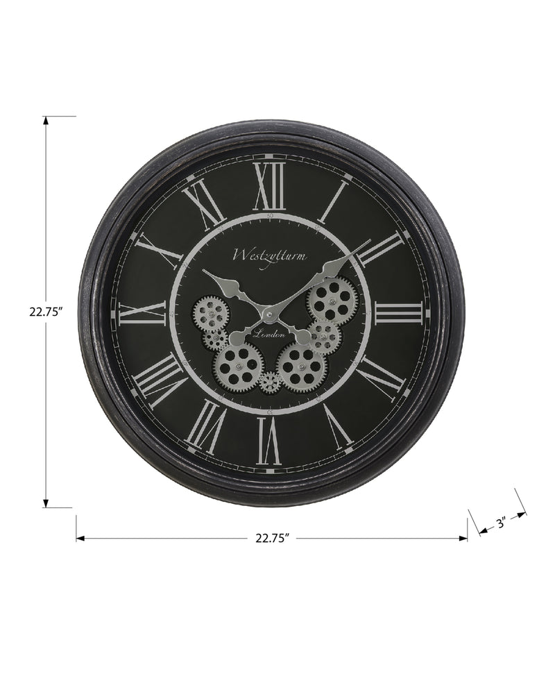 Horloge murale noire de transition avec mécanisme à engrenages - 23" ronde