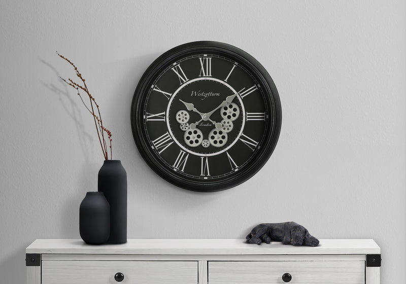 Horloge murale noire de transition avec mécanisme à engrenages - 23" ronde