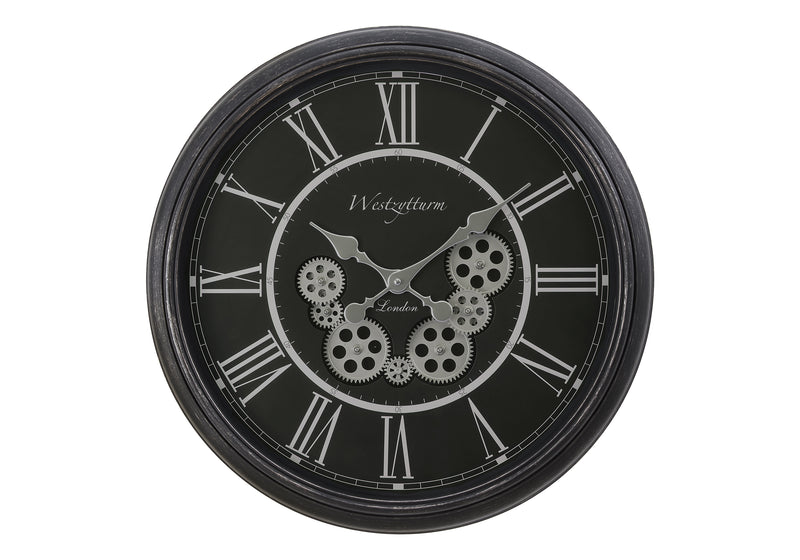 Horloge murale noire de transition avec mécanisme à engrenages - 23" ronde