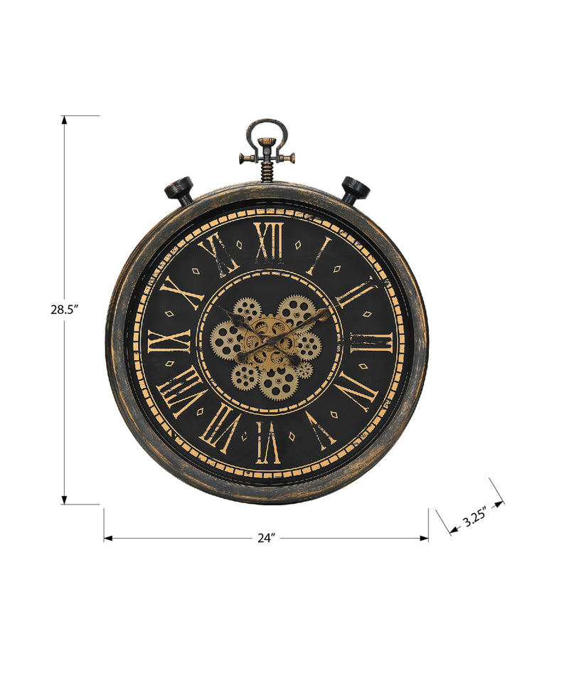 Horloge murale ronde marron de 24 po avec mécanisme à engrenages - Style transitionnel