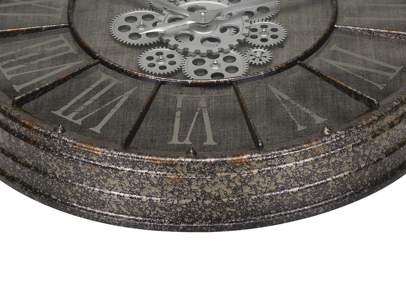 Horloge murale ronde de 24 po avec mécanisme à engrenages en gris - Style transitionnel