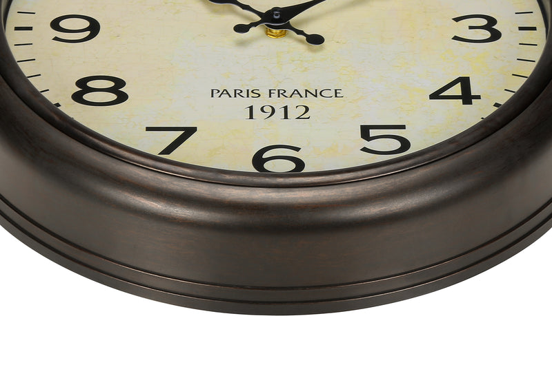 Horloge murale ronde de 16 po de couleur marron antique – Style transitionnel