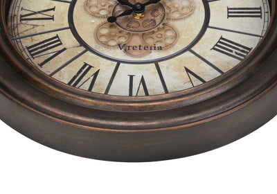 Horloge murale ronde de 15 pouces de style vintage, style transitionnel, marron antique