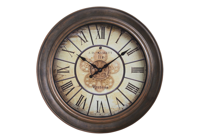 Horloge murale ronde de 15 pouces de style vintage, style transitionnel, marron antique