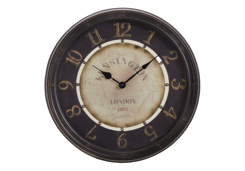 Horloge murale ronde de 16 po de couleur marron antique – Style transitionnel