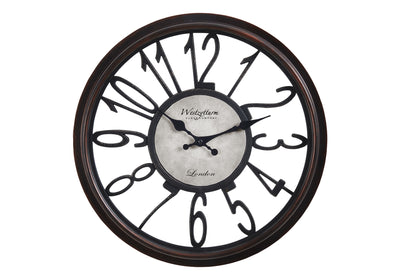 Horloge murale ronde de 16 po de couleur marron antique – Style transitionnel