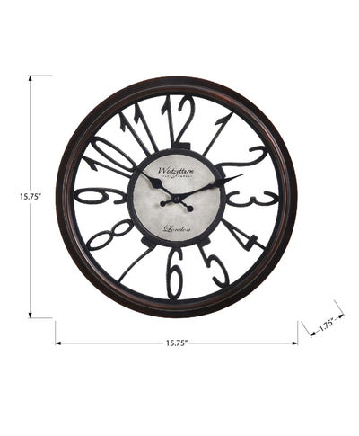 Horloge murale ronde de 16 po de couleur marron antique – Style transitionnel