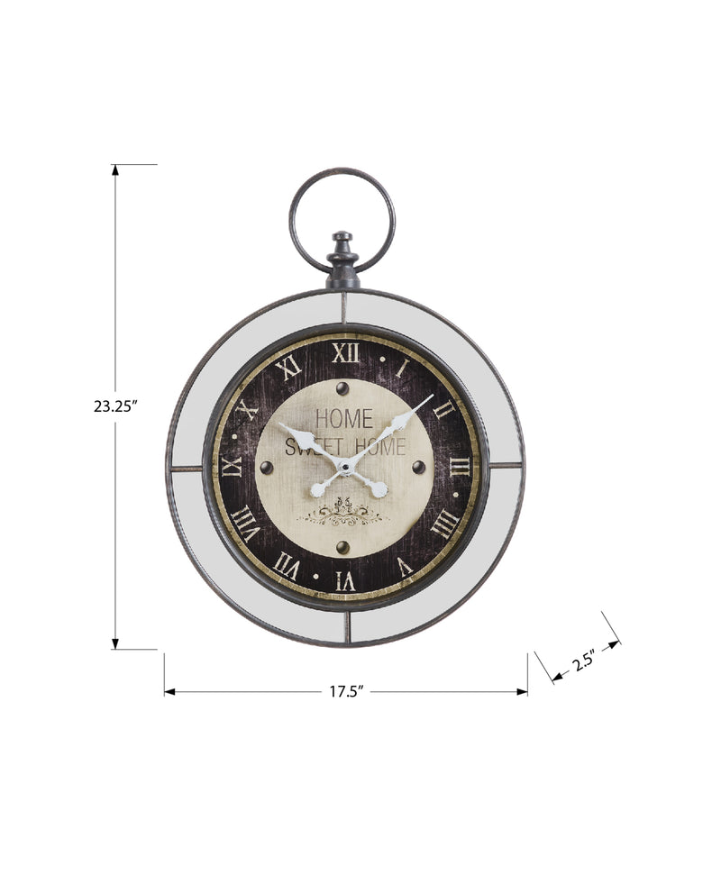 Horloge murale ronde en miroir marron de 18 po - Style transitionnel