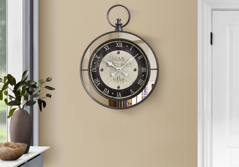 Horloge murale ronde en miroir marron de 18 po - Style transitionnel