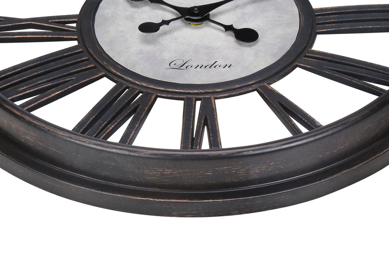 Horloge murale ronde noire antique de 18 po - Style transitionnel