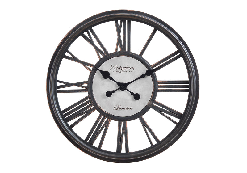 Horloge murale ronde noire antique de 18 po - Style transitionnel