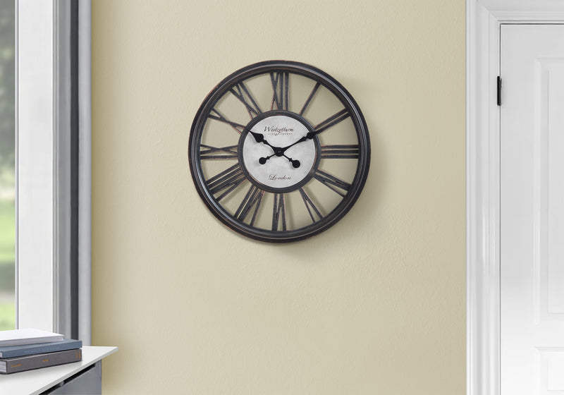 Horloge murale ronde noire antique de 18 po - Style transitionnel