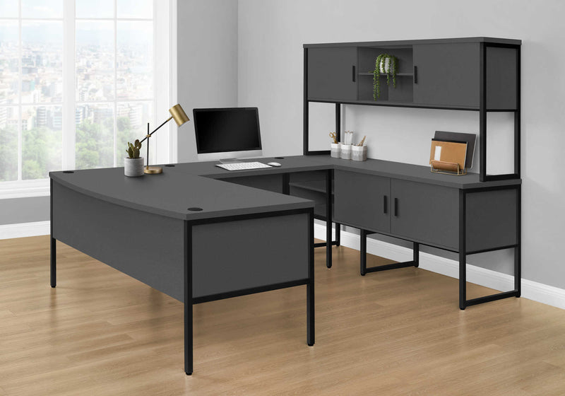 Grey Office Hutch - 72” Contemporary with Silver Accents