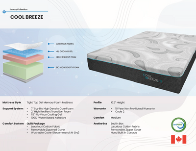 Brise fraîche | 10" d'épaisseur | Moyennement doux | Matelas en mousse à mémoire de forme gel