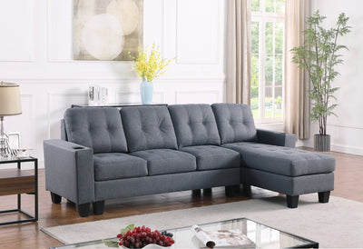 Grey Fabric Reversible Sectional w/ Cup Holders