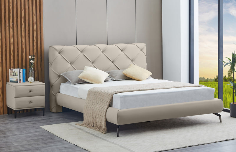 Modern Platform Bed with Diamond Stitching & Steel Legs