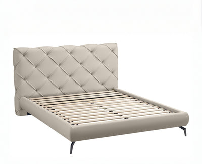 Modern Platform Bed with Diamond Stitching & Steel Legs