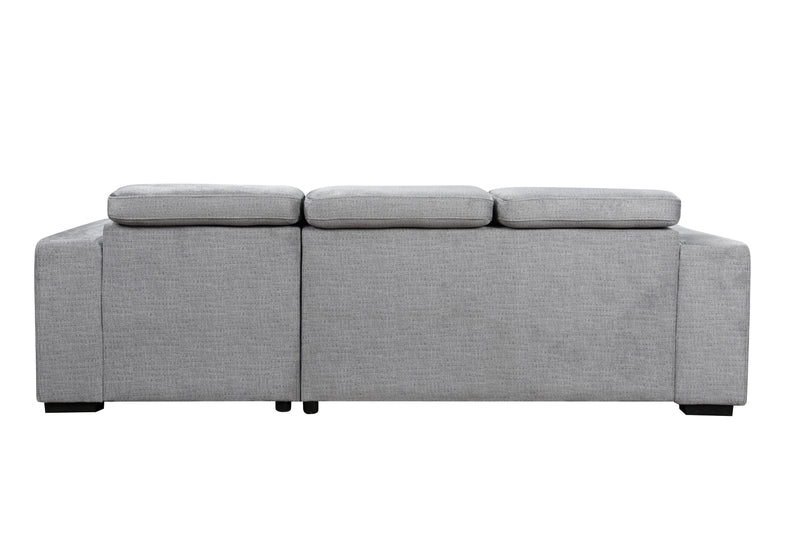 RHF Grey Chaise Sofa Bed with Storage, Charger & Adjustable Headrests