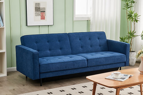 Blue SofaBed: Memory Foam & Sleek Black Leg Design