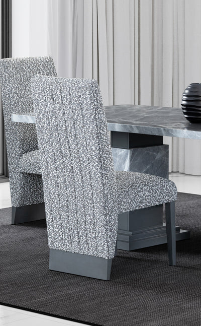 Grey Marble Dining Table & Plush Tufted Chairs Set