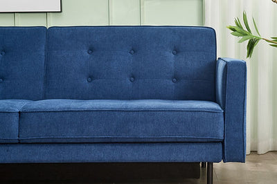 Blue SofaBed: Memory Foam & Sleek Black Leg Design