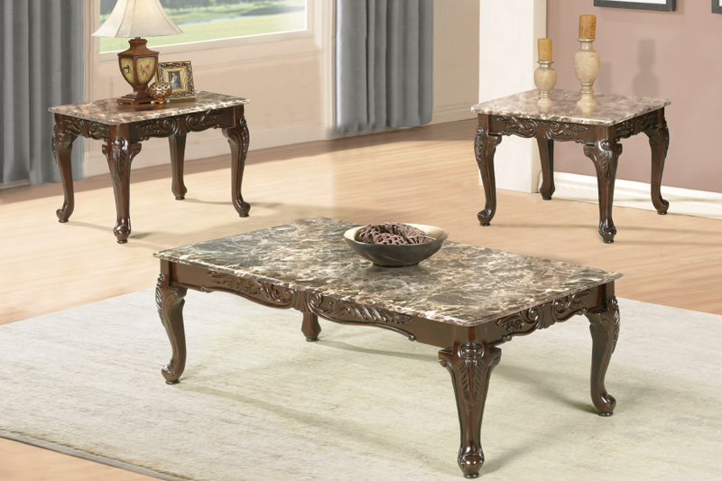 Ensemble de table basse en marbre clair avec motif gravé antique