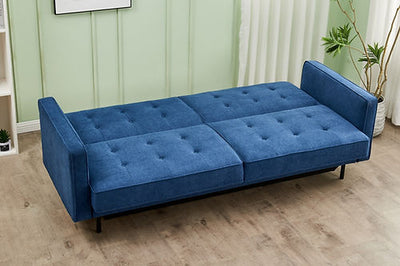 Blue SofaBed: Memory Foam & Sleek Black Leg Design