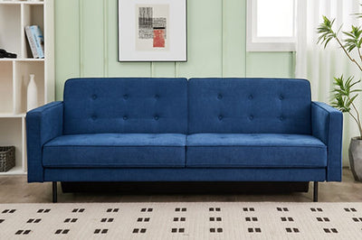 Blue SofaBed: Memory Foam & Sleek Black Leg Design