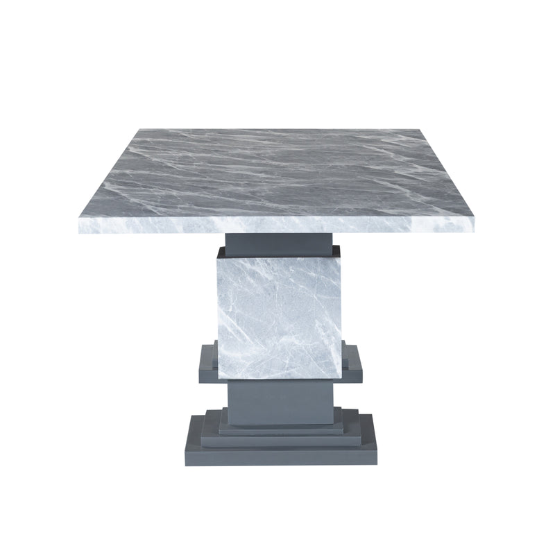 Grey Marble Dining Table & Plush Tufted Chairs Set