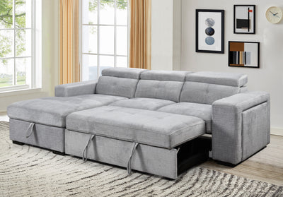 LHF Grey Sofa Bed with Chaise, Charging Station & Storage