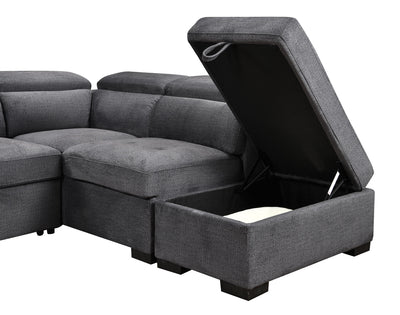 Grey Chaise Sofa Bed with Storage & Adjustable Headrests