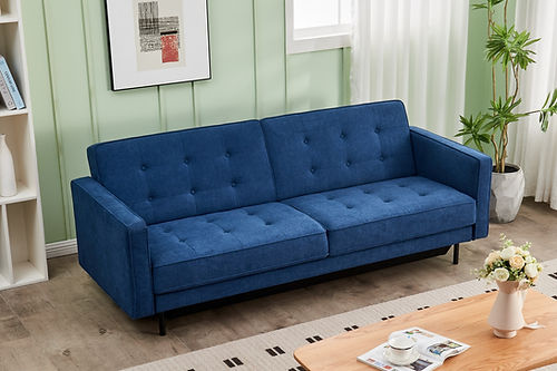 Blue SofaBed: Memory Foam & Sleek Black Leg Design