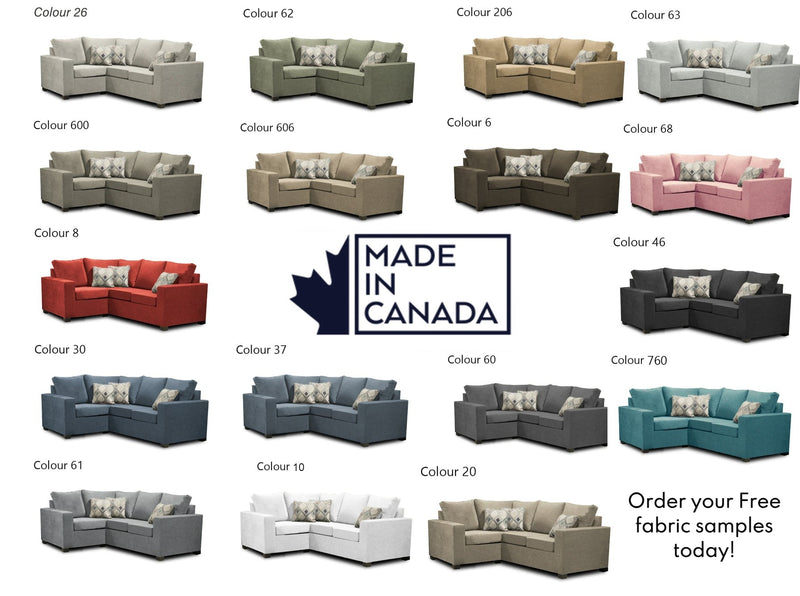 Sectionnel 2 x 1 fabriqué au Canada | Configuration LHF/RHF | 17 options de couleurs