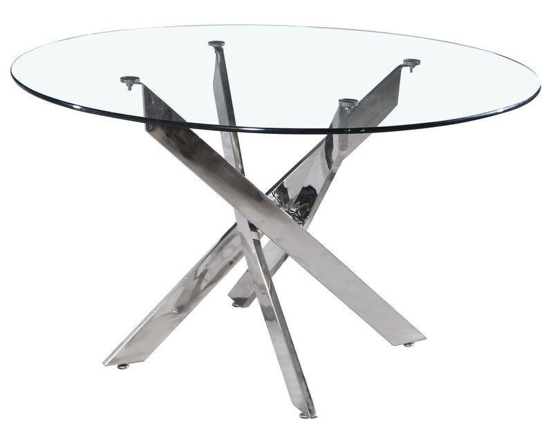 Round Glass Dining Table with Swiveled Chrome Legs