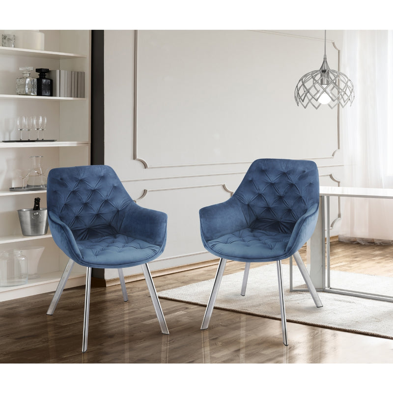 Affordable blue velvet arm chair with chrome legs - Canada&