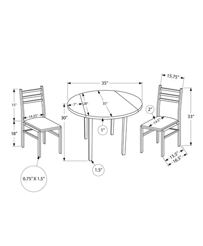 Ensemble de table à manger contemporain 3 pièces, petite abattant de 35", métal noir et stratifié gris