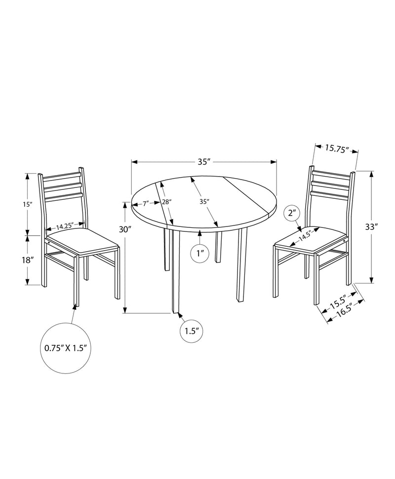 Ensemble de table à manger contemporain 3 pièces, petite abattant de 35", métal noir et stratifié gris