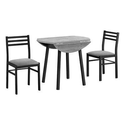 Ensemble de table à manger contemporain 3 pièces, petite abattant de 35", métal noir et stratifié gris