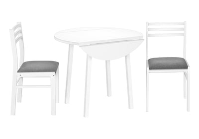 Ensemble de table à manger contemporaine, 3 pièces, petite abattant de 35", métal blanc et stratifié, tissu gris