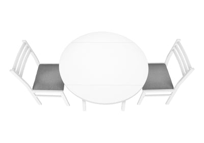 Ensemble de table à manger contemporaine, 3 pièces, petite abattant de 35", métal blanc et stratifié, tissu gris