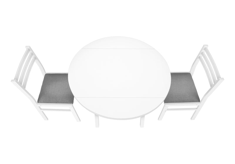 Ensemble de table à manger contemporaine, 3 pièces, petite abattant de 35", métal blanc et stratifié, tissu gris