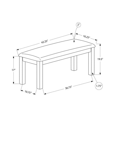 Banc rembourré en bois de transition, rectangulaire de 42 po, pour salle à manger, cuisine, entrée – Marron