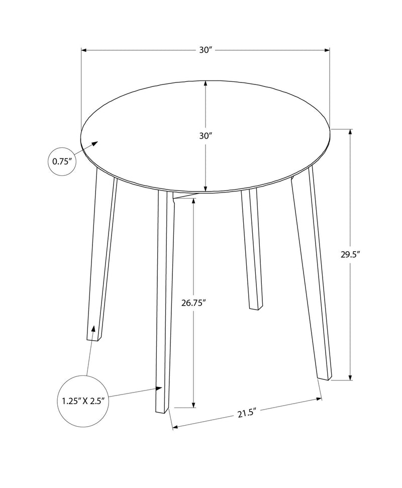 Table à manger ronde, petite taille, placage blanc, pieds en bois – Parfaite pour la cuisine ou la salle à manger