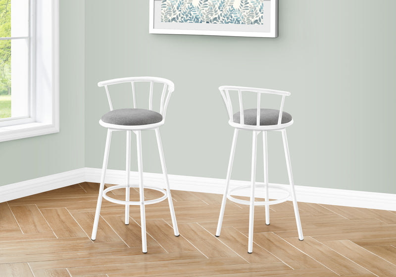 Ensemble de tabourets de bar pivotants modernes : métal blanc, aspect cuir gris - Lot de 2