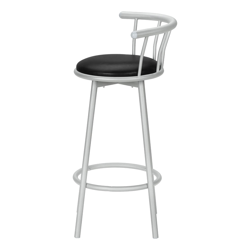 Tabourets de bar pivotants modernes | Métal Gris &amp; Aspect Cuir Noir - Lot de 2