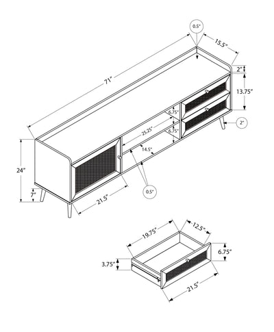 Meuble TV en noyer de 72 po : armoire de rangement, pieds en bois - parfait pour le salon ou la chambre !