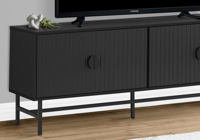 Meuble TV en stratifié noir 60" - Console moderne avec armoire de rangement