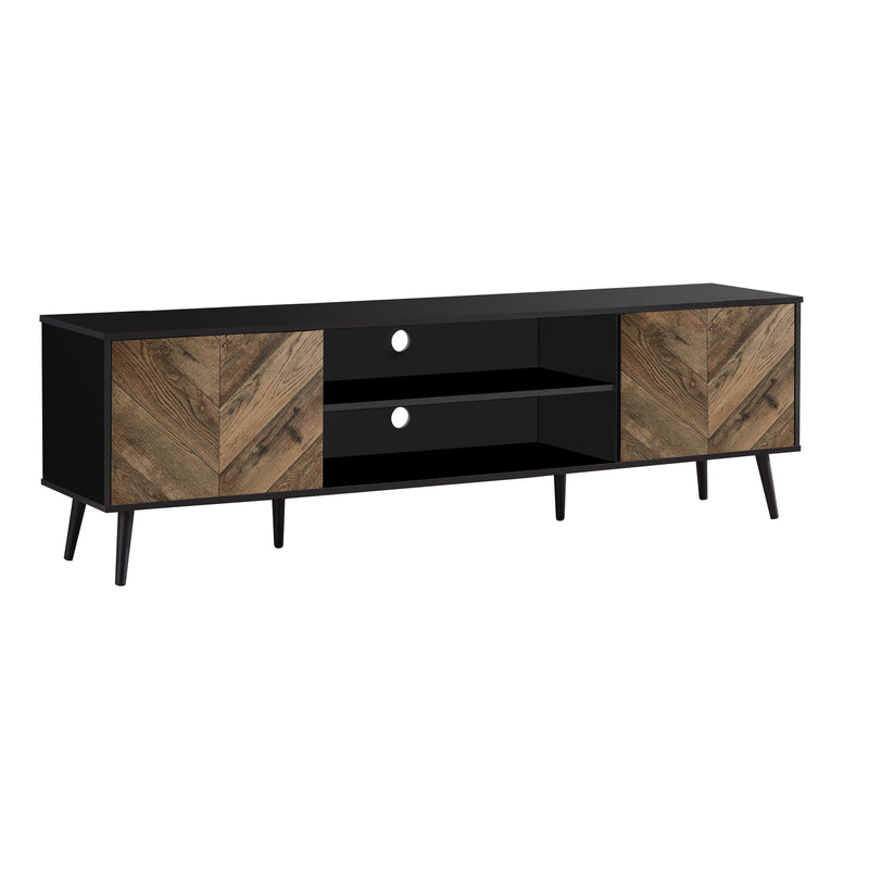 Console de meuble TV 72", stratifié marron/noir, design moderne, armoire de rangement